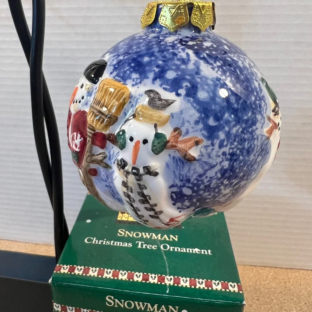 Debbie Mumm Snowman Christmas Tree Ornament Blue White Red Festive Holiday Decor